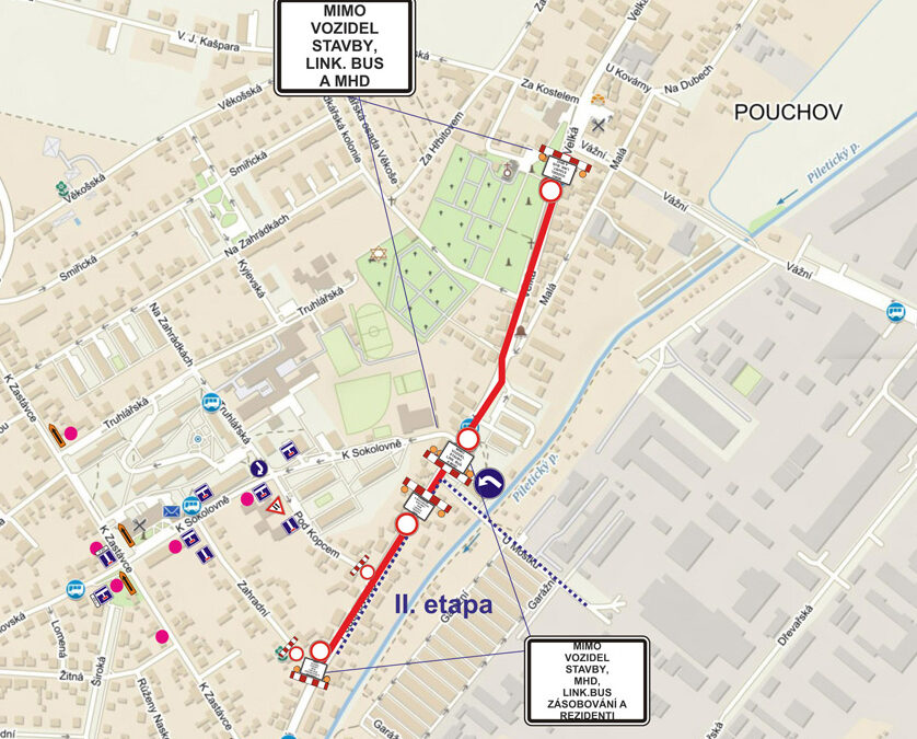 Uzavírka ulice Pouchovská EMADO Hradec Králové